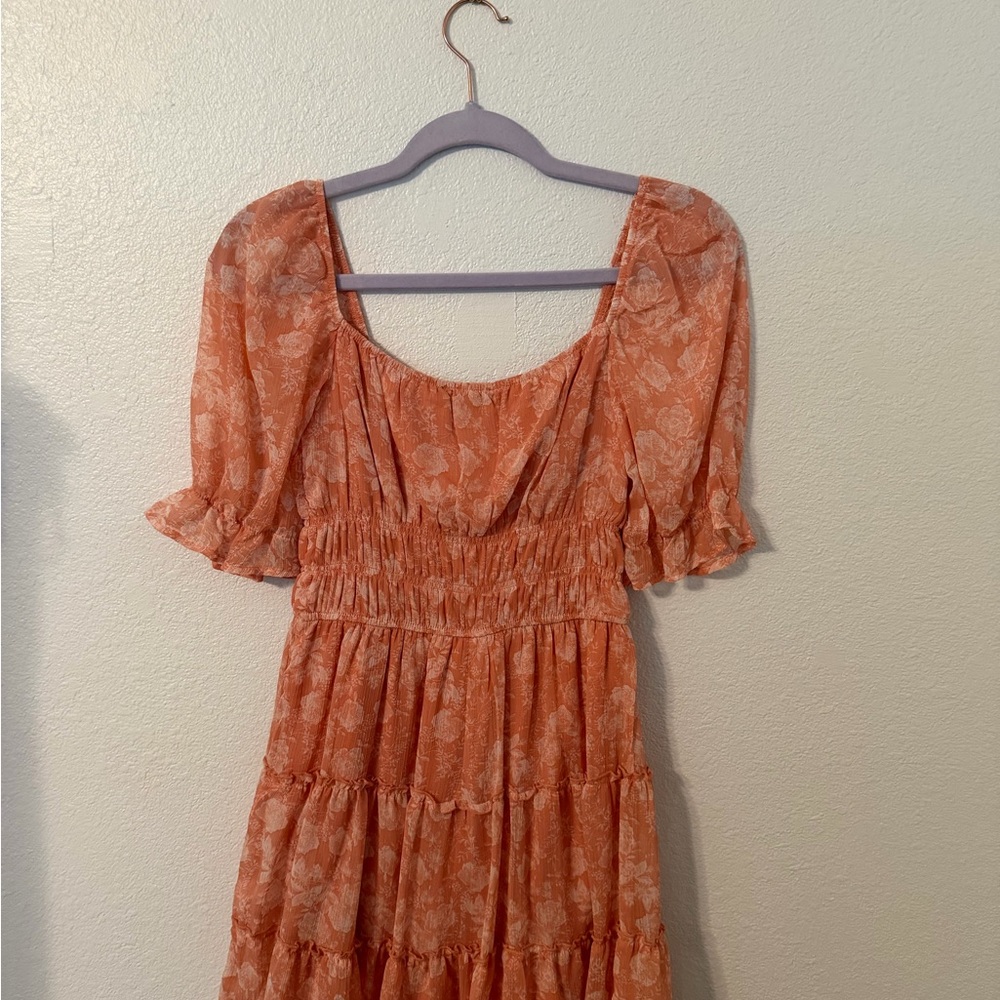 Women’s Elegant Orange Floral Dress - Picture 2 of 3